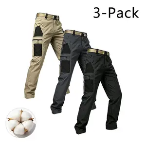 Men’s color-block cargo pants with multiple pockets, made from soft, skin-friendly, wear-resistant cotton fabric, featuring a built-in belt design and a slim straight fit—versatile casual cargo trousers for outdoor hiking and commuting.