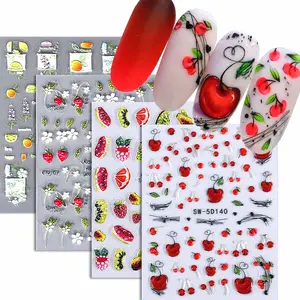 Fruit & Flower Themed Nail Art Stickers, 4 Sheets Self Adhesive Nail Decals, DIY Nail Art Design Decoration for Women & Girls, Nail Art Accessories