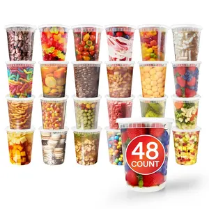 Stock Your Home 32oz Plastic Deli Containers (48 Pack) with Lids, Reusable Freezer Containers, To Go Soup Containers, Microwave Safe