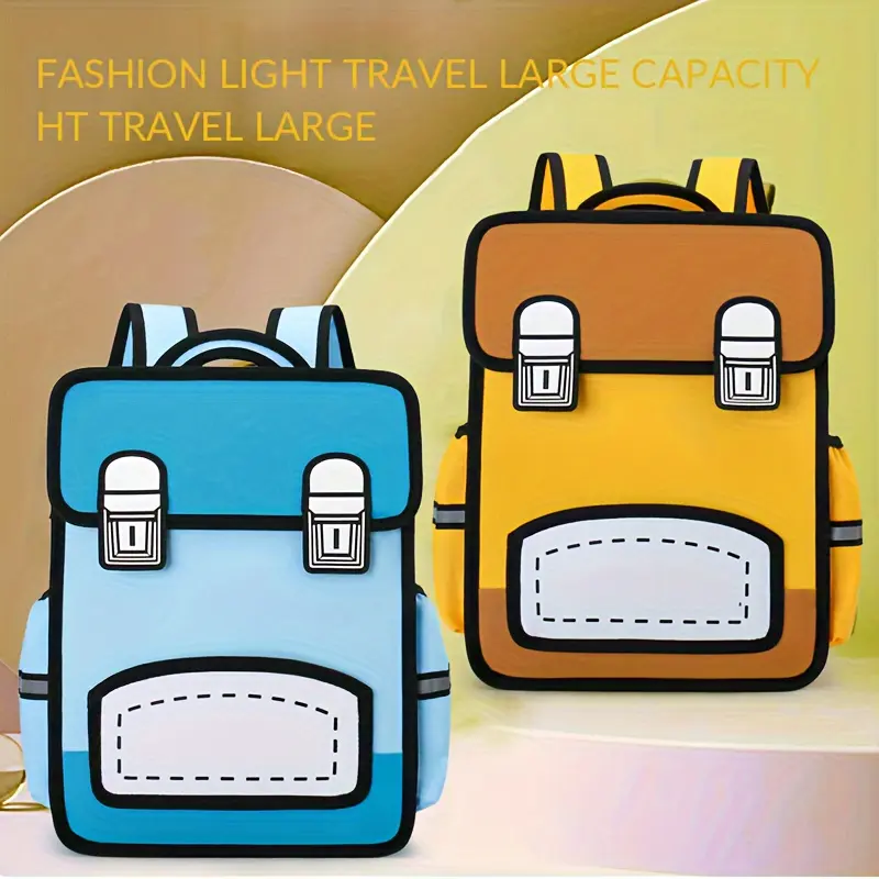 Unisex Youth 2D Anime Cute Print Backpack - Large Synthetic Oxford-Polyester Student Daypack with Buckle Accent, Multi-Function Zip, Adjustable Shoulder Straps, Lightweight Build