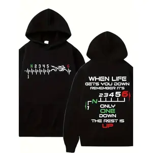 Men Motorcycle Biker Hoodie With Heartbeat Design And Inspirational Quote Comfortable Pullover For Autumn Winter Riding Apparel Casual Wear Machine Washable Sweatshirt