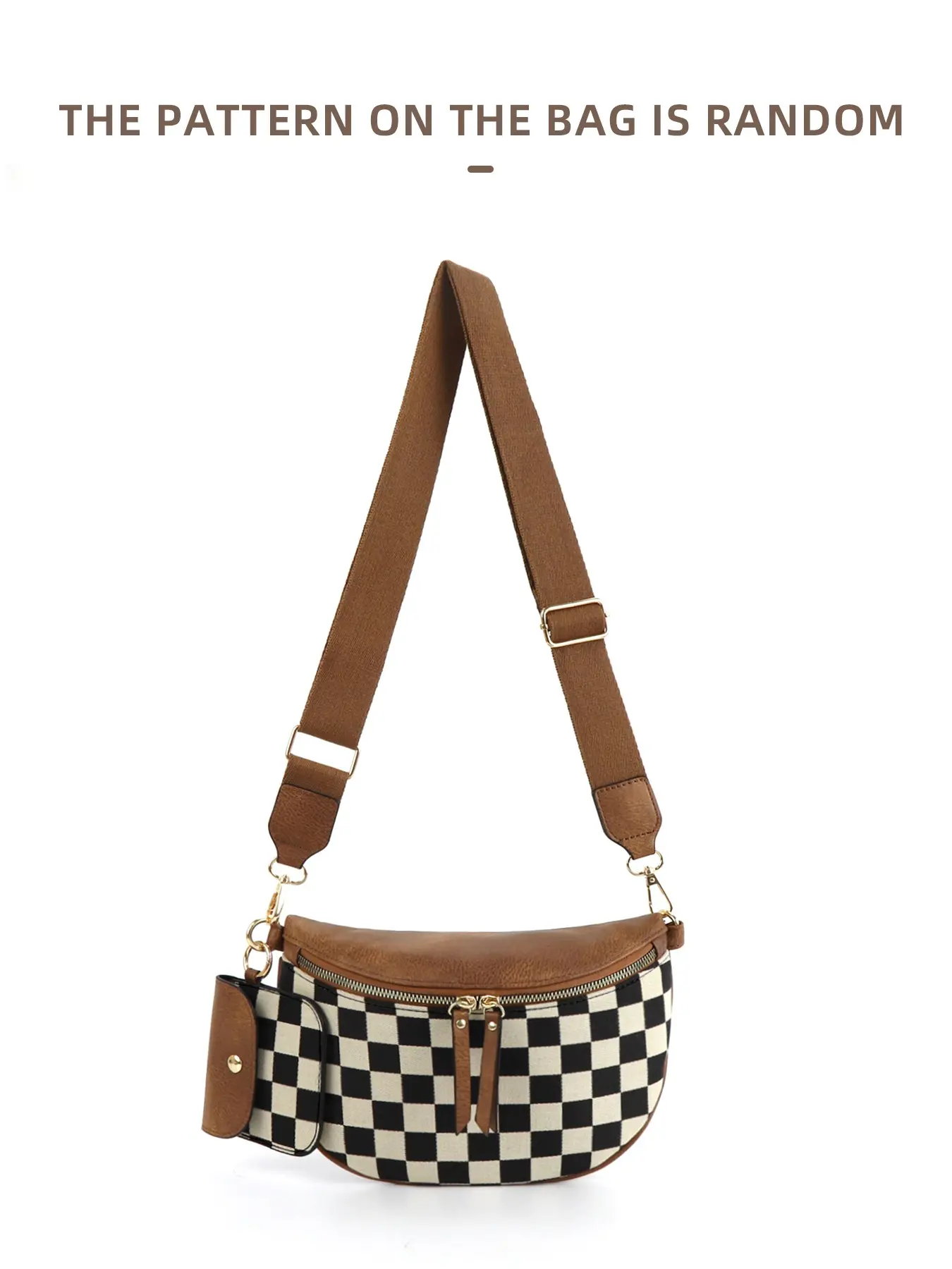 Checked Pattern Crossbody Bags for Women, Women's Fanny Pack with Headphone Bag, Fashion Shoulder Bag with Adjustable and Removeable Straps for Daily Shopping Travel