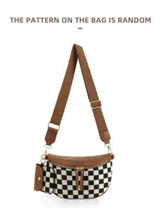 Checked Pattern Crossbody Bags for Women, Women's Fanny Pack with Headphone Bag, Fashion Shoulder Bag with Adjustable and Removeable Straps for Daily Shopping Travel
