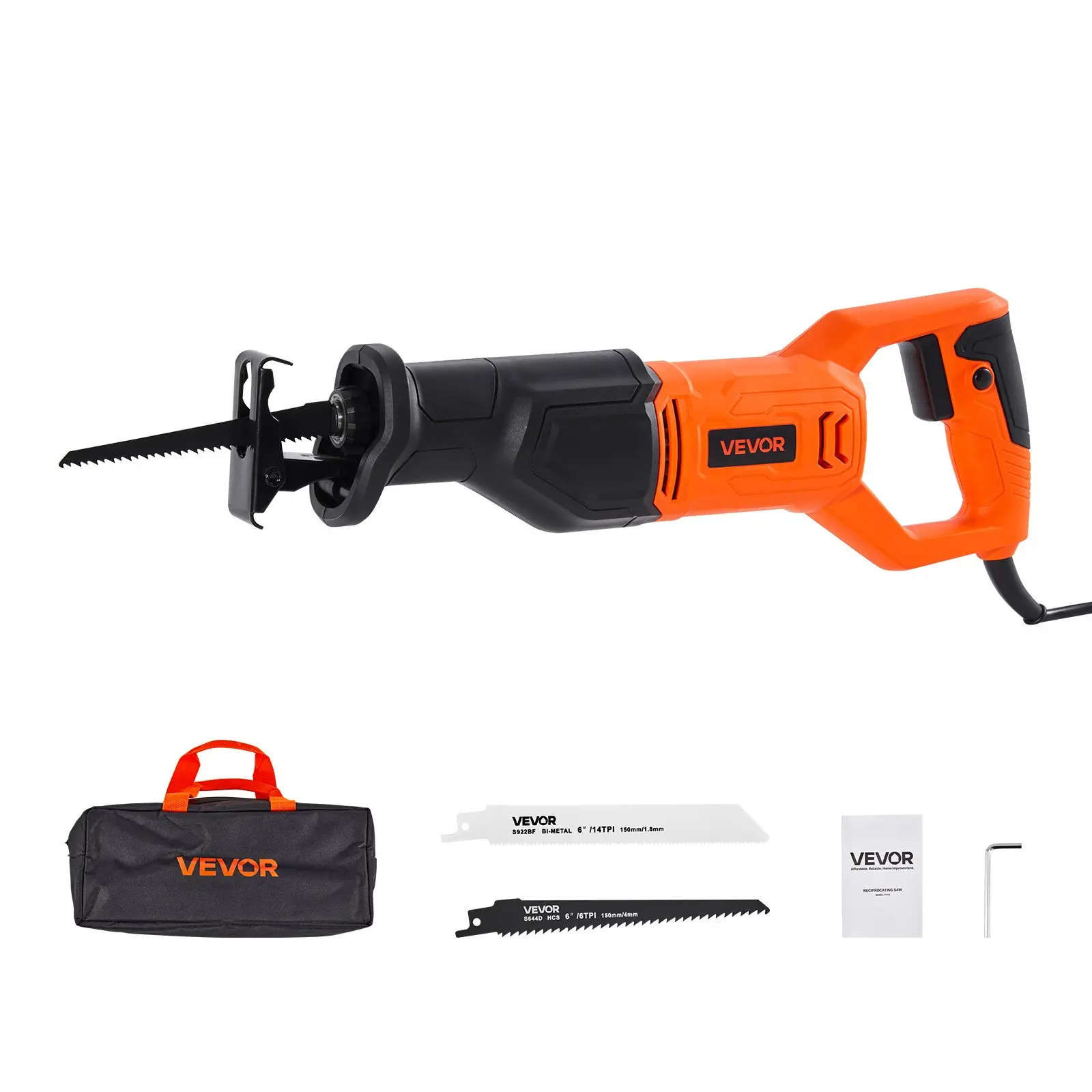 VEVOR Corded Reciprocating Saw, 120 Volt 6 Amp, 3000 SPM Variable Speed, 3/4 inch Stroke Length, Electric Reciprocating Saw with 8 Blades and Carrying Bag, for Wood, Metal, and Plastic CuttingSummervibes