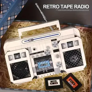 White Retro Cassette Radio Building Blocks Set for Adults-Classic Retro Series Radio, Construction Brick Set Best Gift for Adult, Teens-Collectible Model to Build, Recorder Assembly Kit for Decor