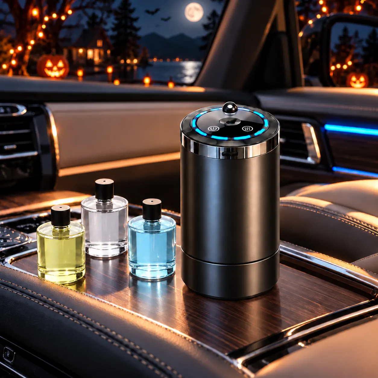 Rechargeable Smart Car Air Freshener Diffuser with Starry Sky LED Ambient Light, 5 Adjustable Spray Modes, Long-Lasting Ocean Cologne Fragrance, Car Interior Accessories & Gift