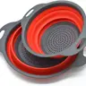 Sturdy 2-Piece Collapsible Kitchen Colander Set - 7.7 Inches Fruit Strainer, Food-Grade Silicone & PP+PER Utensils, Wet-Grip Handle, PP Base Support, Fold to 1.4in, 450°F Heat-Resistant, Space-Saving Strainers and Colanders (Red)