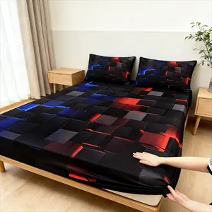 Style Geometric Patchwork Bedding Set, High Density Cotton, Soft and Colorfast, 2 Pillowcases Included, Six Colors Available