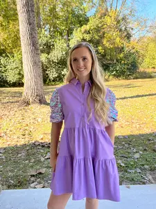 Sequin Sleeve Babydoll Dress