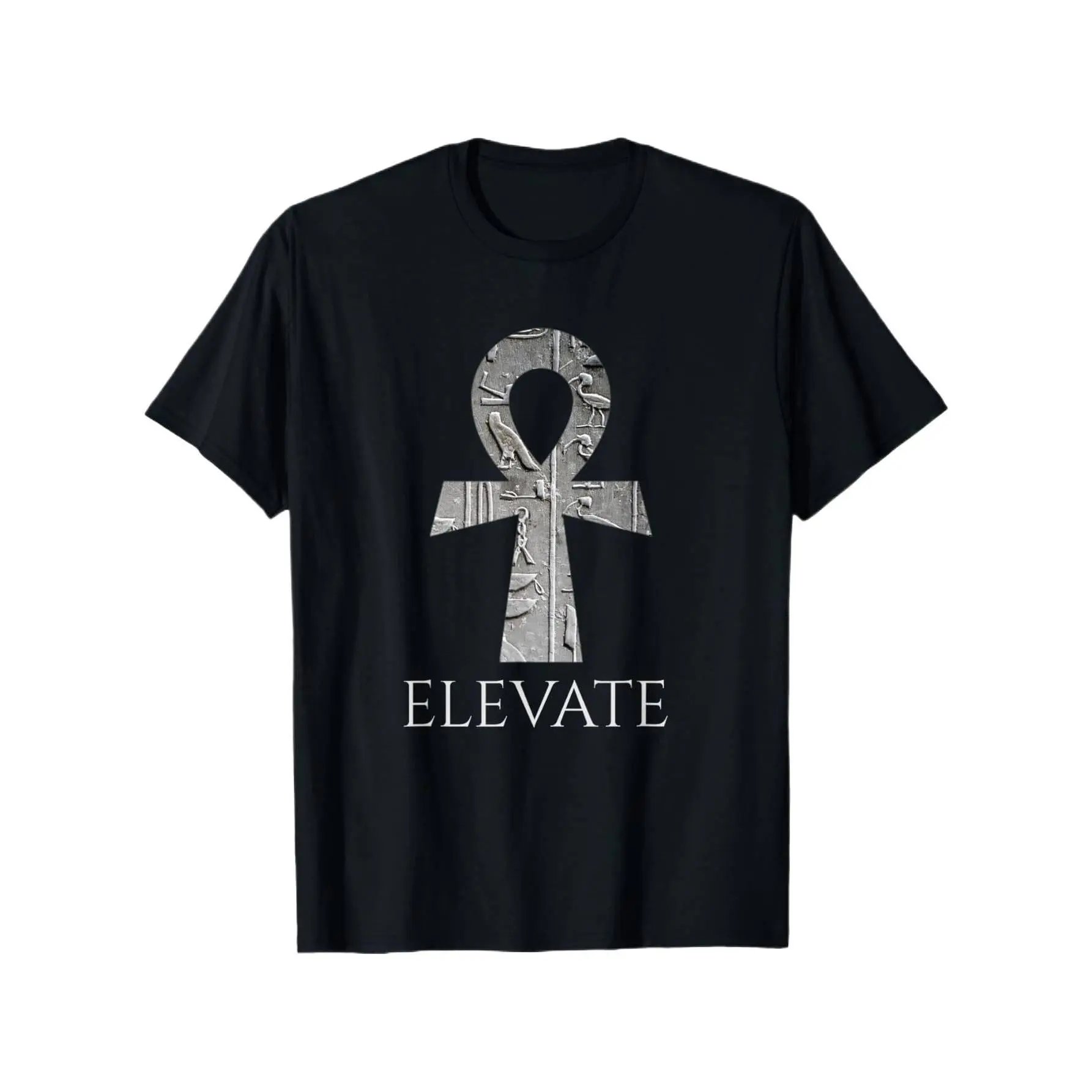 Men's Egyptian Ankh Symbol T-Shirt -  220gsm Soft Relaxed Fit Tee with Sacred Geometry Print & "Elevate" Design - Black Casual Shirt for Casual Attire, Parties, Holidays (S-XXXL), Holiday Party ApparelTops Black Casual Shortsleeve987