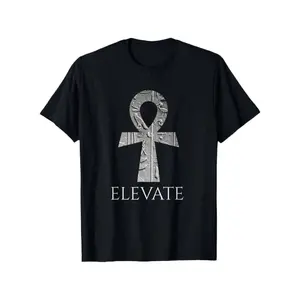 Men's Egyptian Ankh Symbol T-Shirt - 100% Cotton 220gsm Soft Relaxed Fit Tee with Sacred Geometry Print & "Elevate" Design - Black Casual Shirt for Casual Attire, Parties, Holidays (S-XXXL), Holiday Party ApparelTops Black Casual Shortsleeve987
