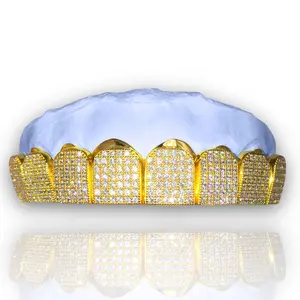 CUSTOM FIT ICED OUT 6 Pc  CZ MICRO PAVE BLOCK GOLD GRILLZ