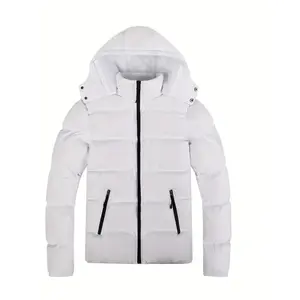 2025 Men's Fashion Black Windproof High Quality Hooded Jacket with Zipper Pocket-Warm Polyester Padded Winter Coat, Suitable for Outdoor Casual Activities, Windproof Jacket | Elastic Drawstring Pocket Cap, Windbreaker