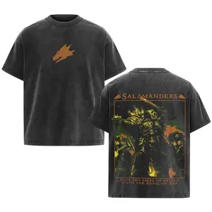 Warhammer 40K Salamander Space Marine Washed Graphic Tee Vintage Crewneck Shortsleeve Tshirt men gift Cotton Fabric Soft Menswear Casual streetwear 1TL