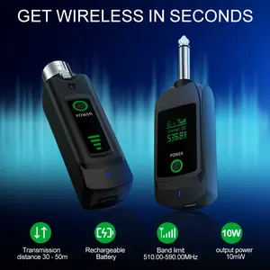 kaschun audio UHF Wireless Microphone System with LCD Display, Rechargeable XLR Transmitter Receiver for Dynamic Mic, Guitar, Audio Mixer