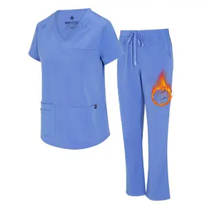 M&M SCRUBS Women's Stretchy Cargo Scrub Set, 11 Pocket V Neck Medical Scrubs for Women