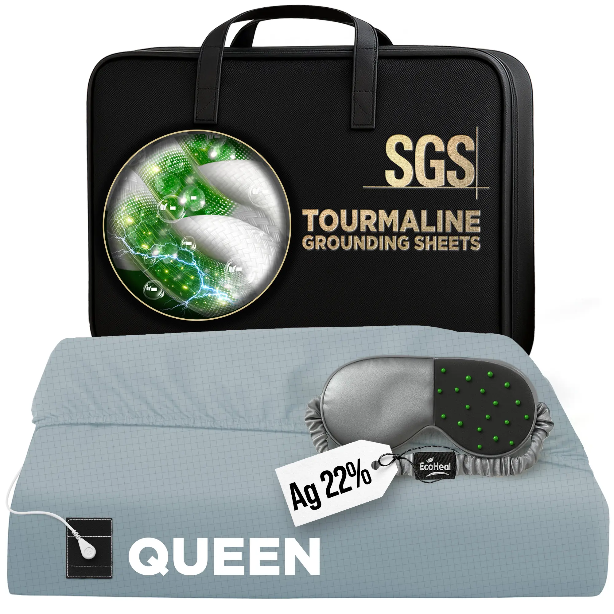 Luxury Tourmaline Grounding Sheets 20% Silver Fiber, 76% Tourmaline Cotton, 4% Silk, SGS Quality Certified Grounded Well Bed Sheet - Conductive Earth Fitted Sheet for Better Sleep, King, Queen, Breathable