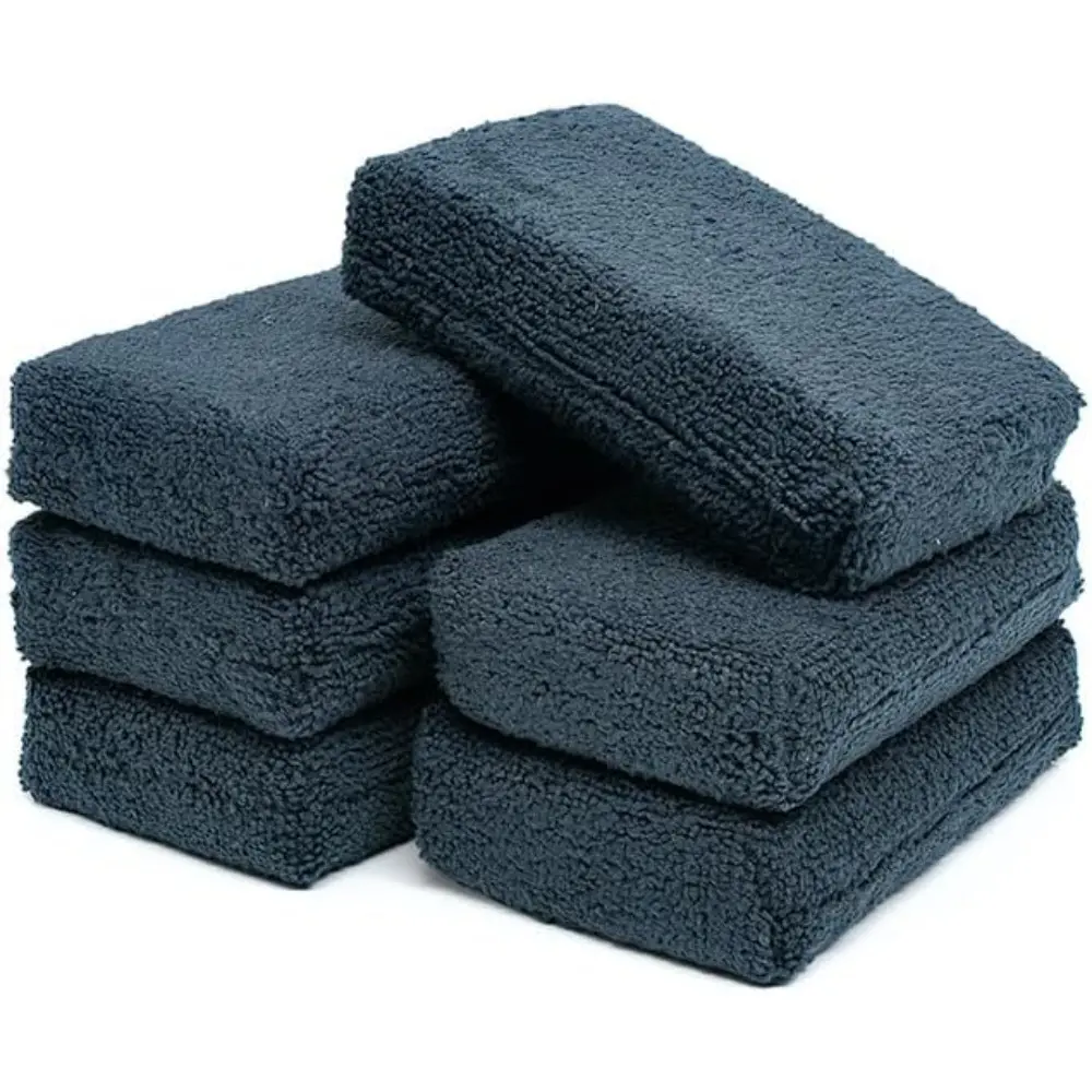 Premium Grade Microfiber Car Detailing Applicator Sponges - 6-Pack Black, 3in x 5in, Double-Stitched, 100% Machine Washable, Durable, Easy Care, Extra Absorbent, Long-Lasting Durability