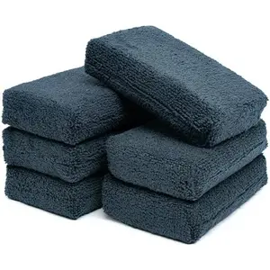 Premium Grade Microfiber Detailing Applicator Sponges-Versatile Detailing Tool, Extra Absorbent, Able to Withstand Numerous Uses, 3in x 5in, Black (6-Pack)