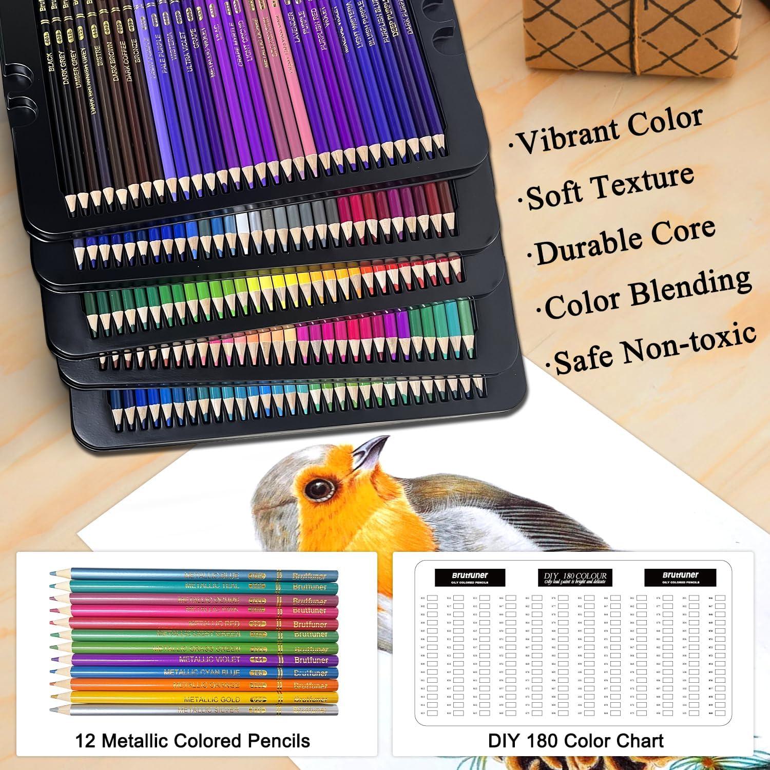 180 Color Artist Colored Pencils Set, Soft Core, Professional Numbered Art Drawing Pencils for Sketching Shading Blending Crafting, Gift Tin Box