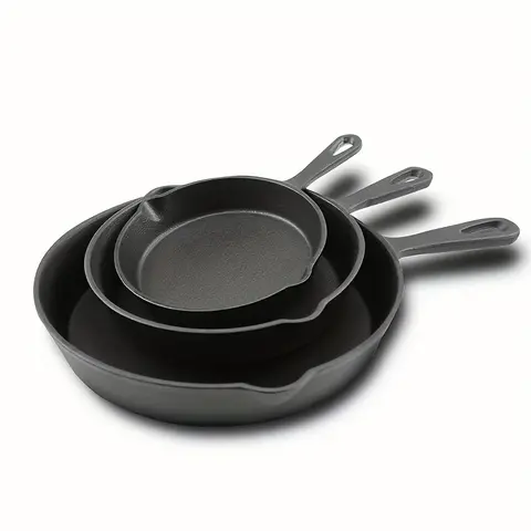 Women's Multi-Size 3-Piece Pre-Seasoned Round Cast Iron Skillet Set - 6,8,10 in Chef Pans with Thermal Handle, Lightweight Black Easy Care Cookware for Stove, Oven, Campfire/BBQ Party Use, Oil-Ready