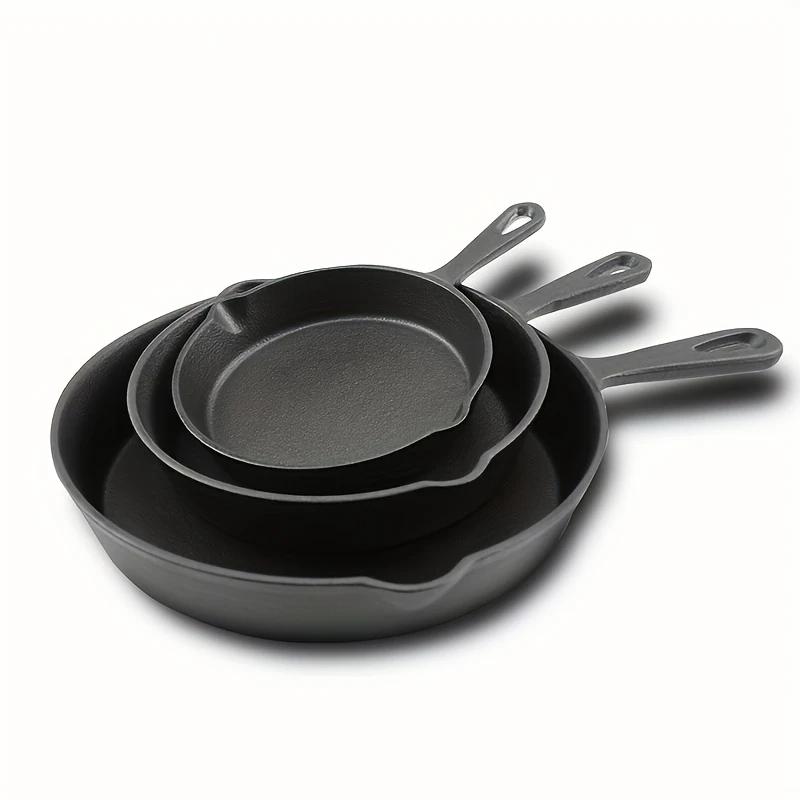 Cast iron Skillets 3 Piece Set, Chefs Pan, Pre Seasoned Cast iron Skillets, 6, 8 & 10 Inches, Easy Use in the Oven, Stove, Grill, or Campfire, Black Dish Lightweight Cookware Indoor Oil