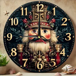 Nutcracker Theme Wooden Round Wall Clock - Silent, Uses AA Batteries (Not Included), Rustic Style Home Decor, Suitable for Kitchen, Bedroom, Office - Easy to Read, No Ticking Sound, Size 9.8x9.8inch