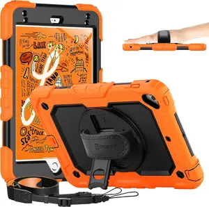 iPad Mini 5th/4th Generation 7.9" Heavy-Duty Case with Screen Protector, Kickstand, Hand/Shoulder Strap, and Pencil Holder - Orange