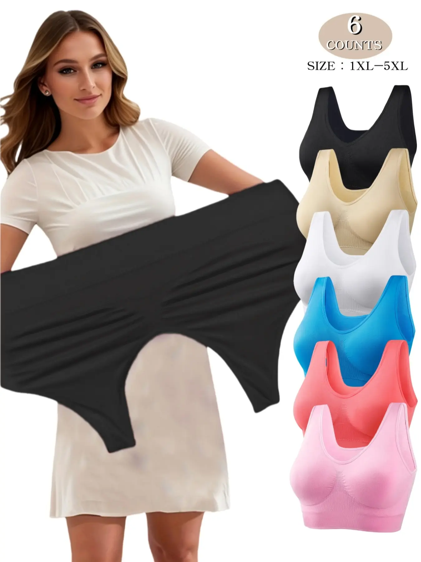 Women's 1/3/4/6 Pack Plus-Size Bralettes, Wireless No Pads Shockproof Lined Bralettes, Casual Style Medium Support, Wearable Underwear, Suitable for All Seasons