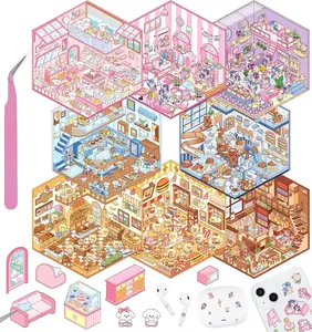 DIY 3D House Stickers, Sticker Book, Fun DIY Stickers Scene Make Your Own Mini House Cute Cartoon Animal Scene Sticker for Kids Adult Sticker Art Relief Stress Pass The Time