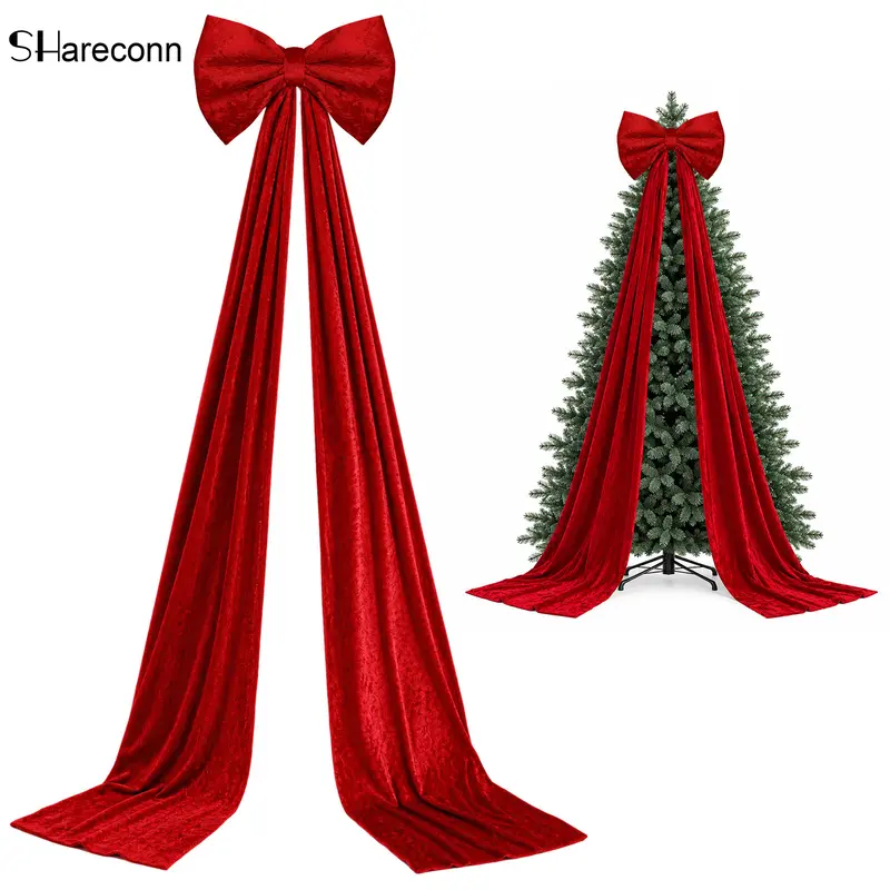 SHareconn 78.7" x 15.7" Oversized Velvet Stuffed Christmas Tree Topper Bow, Giant Tree Top Decoration for Christmas Tree, Wreath, Wall, Wedding, Birthday & Holiday Party Decor, Burgundy
