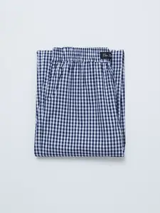Poplin Lounge Pants in Navy & White Gingham - 100% Cotton