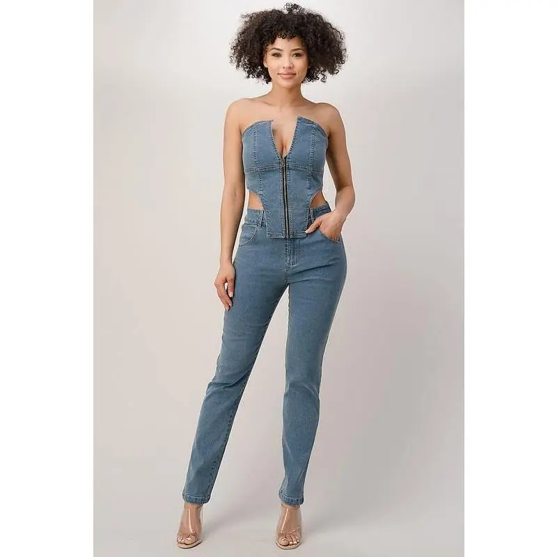Strapless Denim Jumpsuit