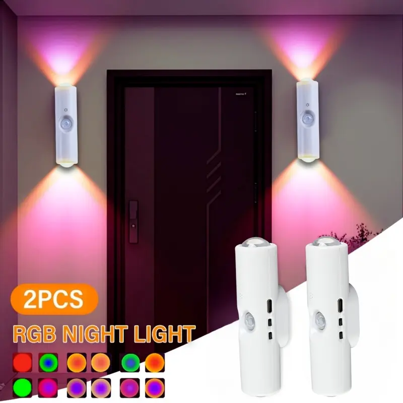 Rechargeable LED Motion Sensor Night Light, USB RGB Adjustable Lighting, Ideal for Entryway Kitchen Closet Bedroom, Lighting Modes Adjustable, Dimmable RGB Light, LED Nightlight
