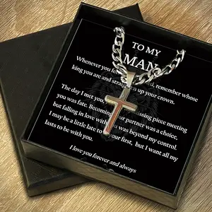 1pc Men's Necklace - Cross - Neatly crown your boyfriend or husband, adjustable bead men's stainless steel crown anniversary Christmas gift, comes with a card and gift box, Cross Charm Necklace
