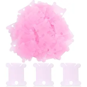 100 Pcs Pink Plastic Floss Bobbins, Embroidery Thread Organizer for Cross Stitch DIY Sewing Craft