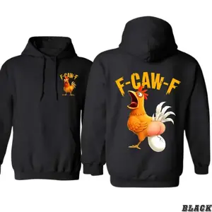 Funny Chicken Hoodie - F-CAW-F Rooster Laying Egg Cartoon Print , Hilarious Graphic Pullover For Meme And Humor Fans , Perfect For Party Outfit , Cozy And Trendy Streetwear Style , Unique Gift For Friends Casual Fabric Womenswear Soft Tops