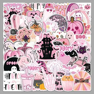 Halloween Stickers, Self-Adhesive Pink Ghost Witch Pumpkin Stickers Halloween Decals Sticker Decorations for Home Office School Classroom DIY Art Craft Party Supplies50pcs