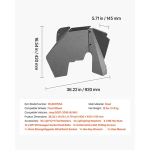 VEVOR Inner Fender Liner, Front Fender Liner Compatible with 2007-2018 Jeeps JK/JKU 2/4 Doors, Steel Mud Guards Bolt-on Style Fenders Flare, Wheel Well Cover Fenders Flare Liners, Scratch-Resistant