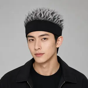 Men's trendy faux fur brimless hat - hip-hop style design, straight hair design, brimless, suitable for parties and role-playing, black and white dual color design, essential party accessories(1pcs)