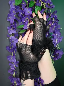 Lace Ruffle Short Fishnet Gloves
