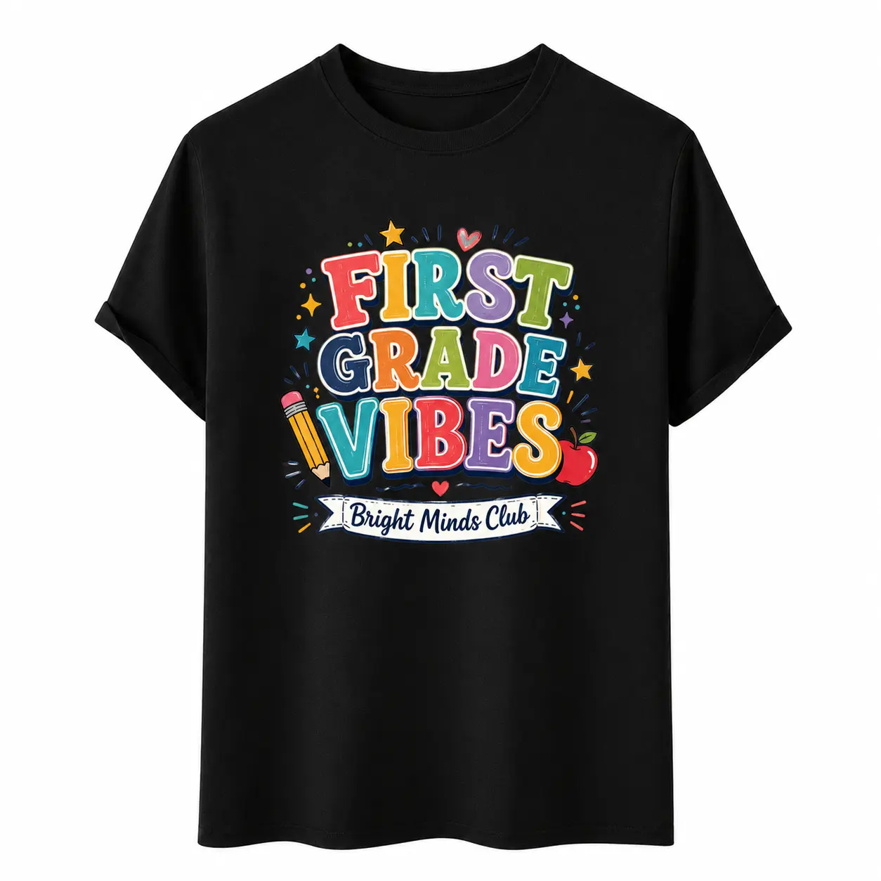 First Grade Vibes Teacher T-Shirt, Colorful Back to School Graphic Tee, Elementary School Teacher Shirt, First Day of School Classroom Outfit, Bright Minds Teacher Gift