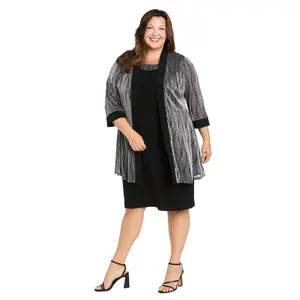 Two-Piece Metallic Tiger Stripe Jacket Dress - Plus