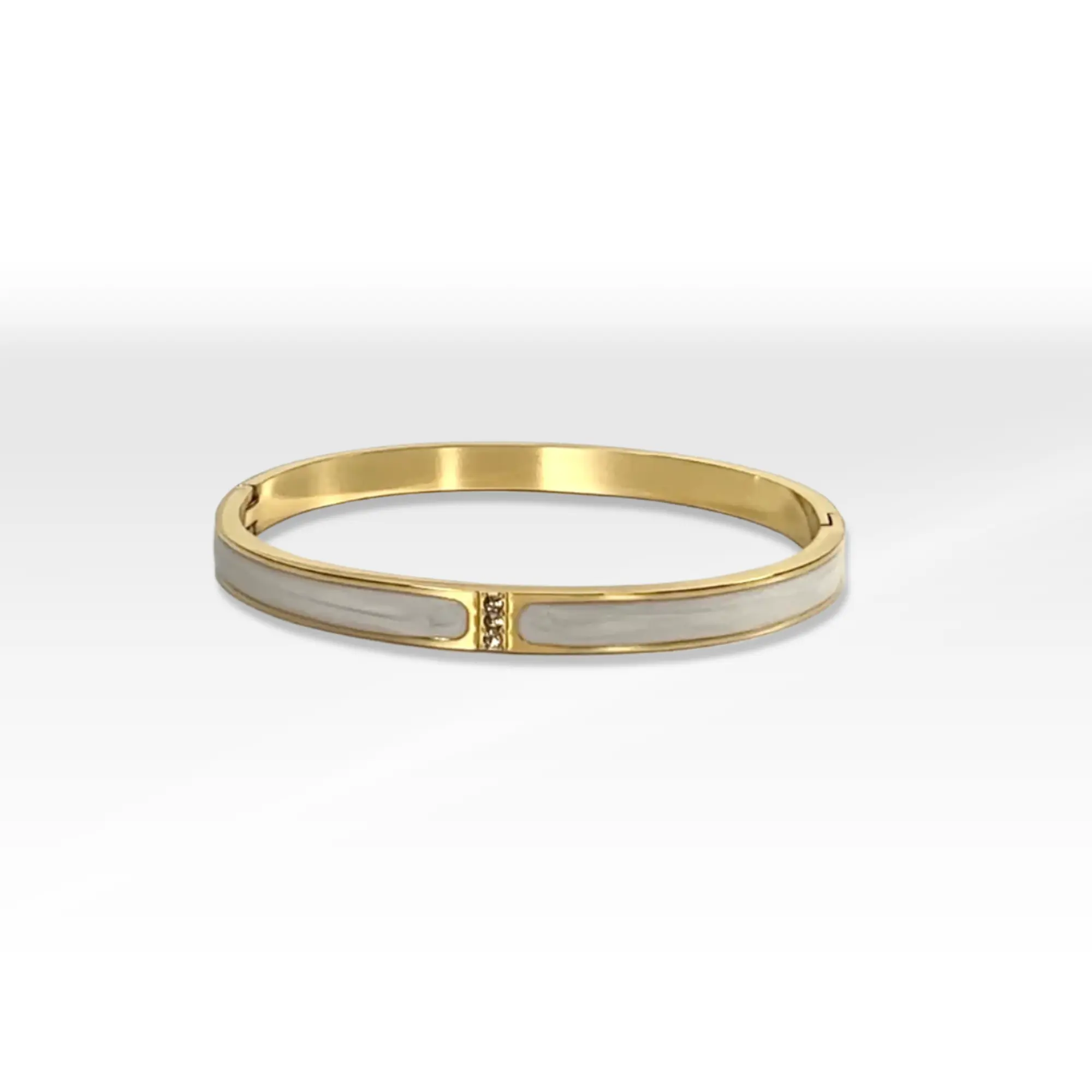 White Pearl Gold Bangle - Elegant Design with Clear Band and Gold Finish