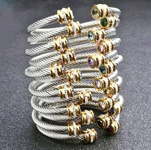 Radiance Cuffs Cable Stacks with Multi-Colored Gemstones and Gold Accents for Stylish Accessory