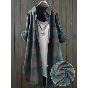 Plus Size Colorblock Plaid Shirt, Casual Long Sleeve Button Front Shirt, Women's Plus Size?Clothing