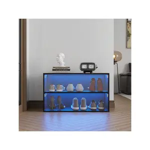 outstanding quality  Black Glass Door Box Shoe Storage Cabinet With RGB Led Light