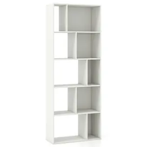 COSTWAY - 63 Inch 5-Tier Geometric 10-Cube Bookshelf Tall Bookcase-White