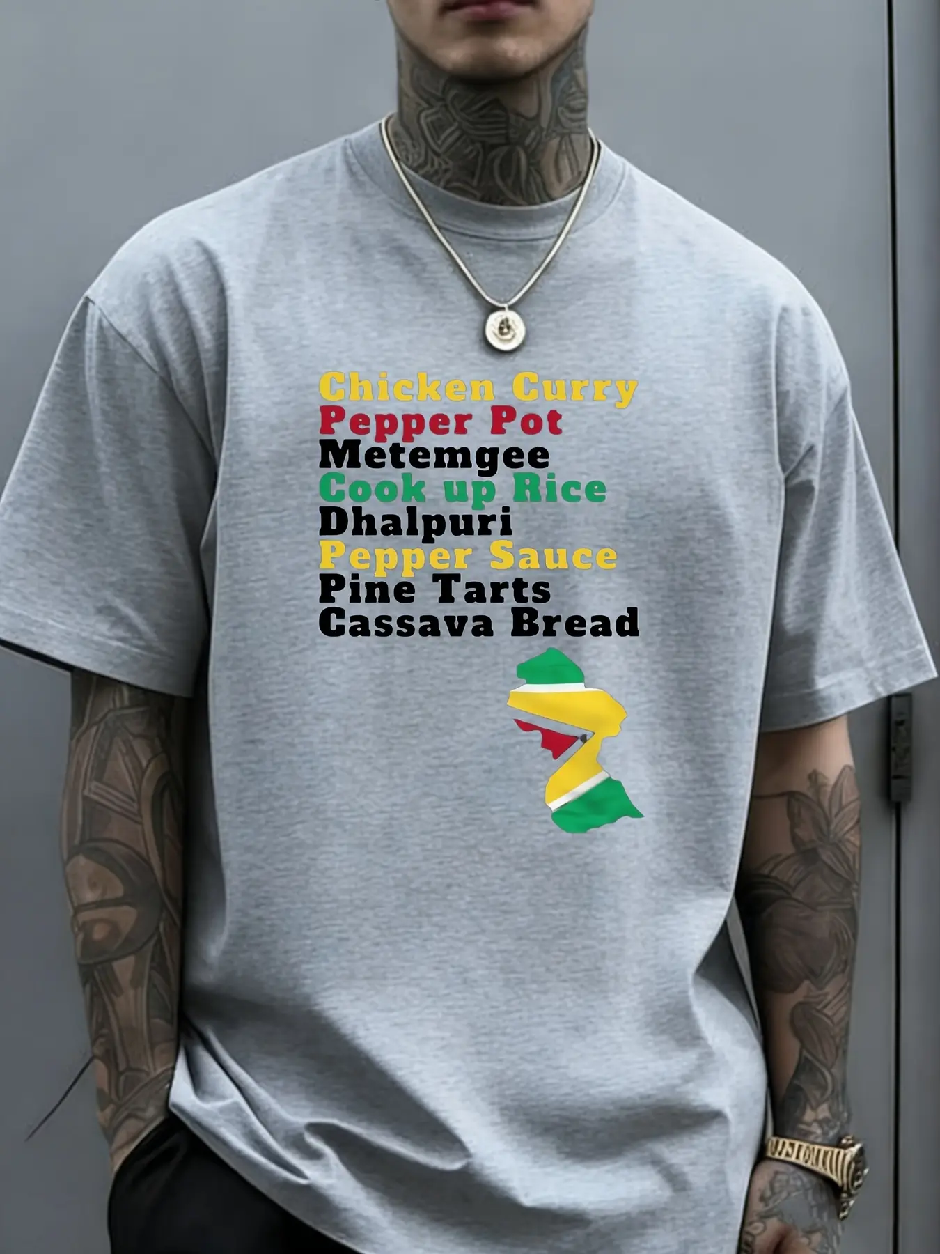 Men's & Women's Retro Guyanese Cuisine T-Shirt - 100% Breathable Short Sleeve Round Neck Tee Suitable for Daily Wear, Casual Outfits, Gift with Guyana, Machine Washable Cultural Apparel for