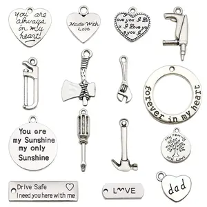15 Tibetan English Letter Love Alloy Round Father's Day DIY Handmade Beaded Jewelry Pendant Necklace Brand